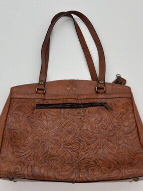 PATRICIA NASH Florence Poppy Tote Double Handle Brown Tooled Leather Bag Purse